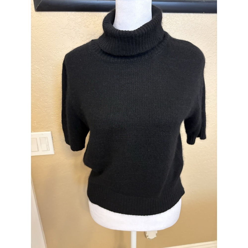 Jamie Scott Black Short Sleeve Silk Angora Sweater, Large, Classic
